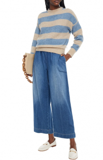Brunello Cucinelli Blue & Beige Striped Mohair Wool Sweater