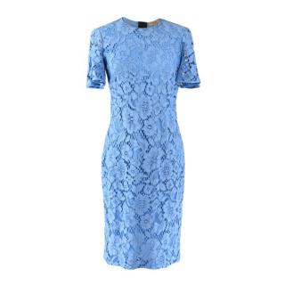 Burberry Pale Blue Guipure Lace Midi Dress