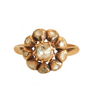 Bespoke Georgian 15ct Gold Rose Cut Diamond Cluster Ring 