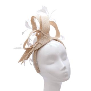 Marzi Firenze Beige Straw Bow & Feather Fascinator Headband