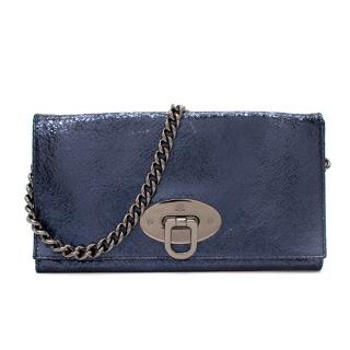 Mulberry Navy Metallic Crackle Coated Suede Wallet on Chain