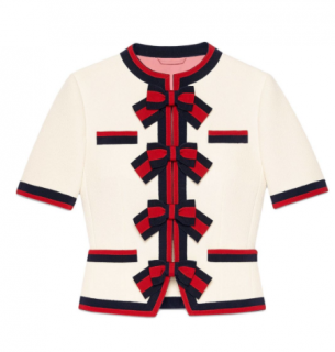 Gucci Cream Web Bow-Trimmed Wool Crepe Jacket