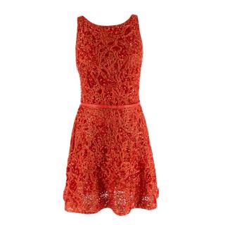 Elie Saab Red Sequin Embroidered Belted Mini Dress