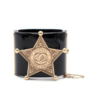 Chanel Black Paris/Dallas Gold-Tone Sheriff's Star Cuff