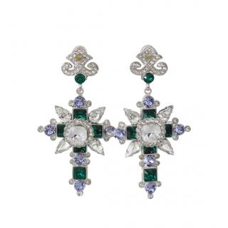 Dolce & Gabbana Crystal Embellished Cross Drop Earrings