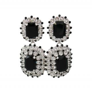 Dolce & Gabbana Black & Silver Crystal Clip-On Earrings