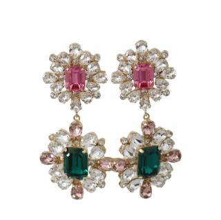 Dolce & Gabbana Green & Pink Crystal Drop Earrings
