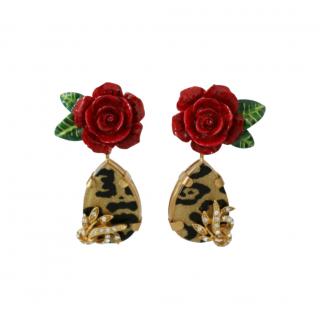 Dolce & Gabbana Leopard Crystal Embellished Rose Earrings