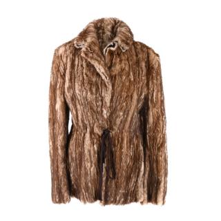 Prada Light Brown Mink Fur Self-Tie Waist Jacket