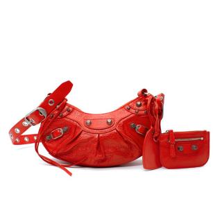 Balenciaga Le Cagole XS Red Arena Lambskin Leather Shoulder Bag