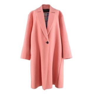 Burberry Pink Wool Single Breasted Exposed Stitching Detail Coat