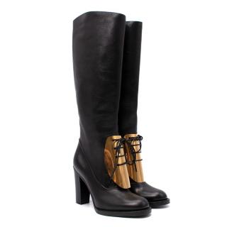 Celine by Phoebe Philo Gold-Tone Metal Plate Lace-Up Block Heel Boots