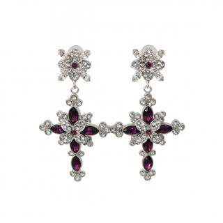 Dolce & Gabbana Floral Cross Crystal Clip-On Earrings