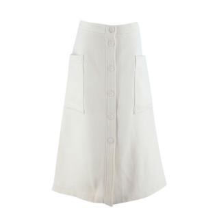Raey Ivory Wool Twill Button-Through A-Line Midi Skirt
