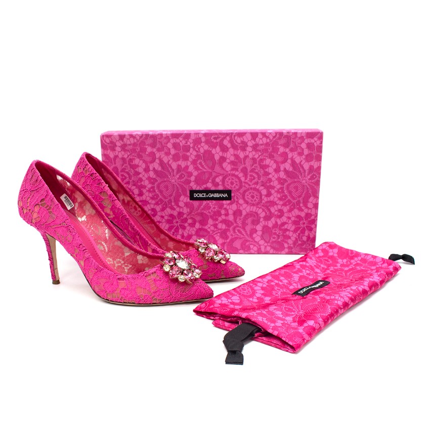 Dolce & Gabbana Belluci Taormina Pink Lace Embellished Pumps