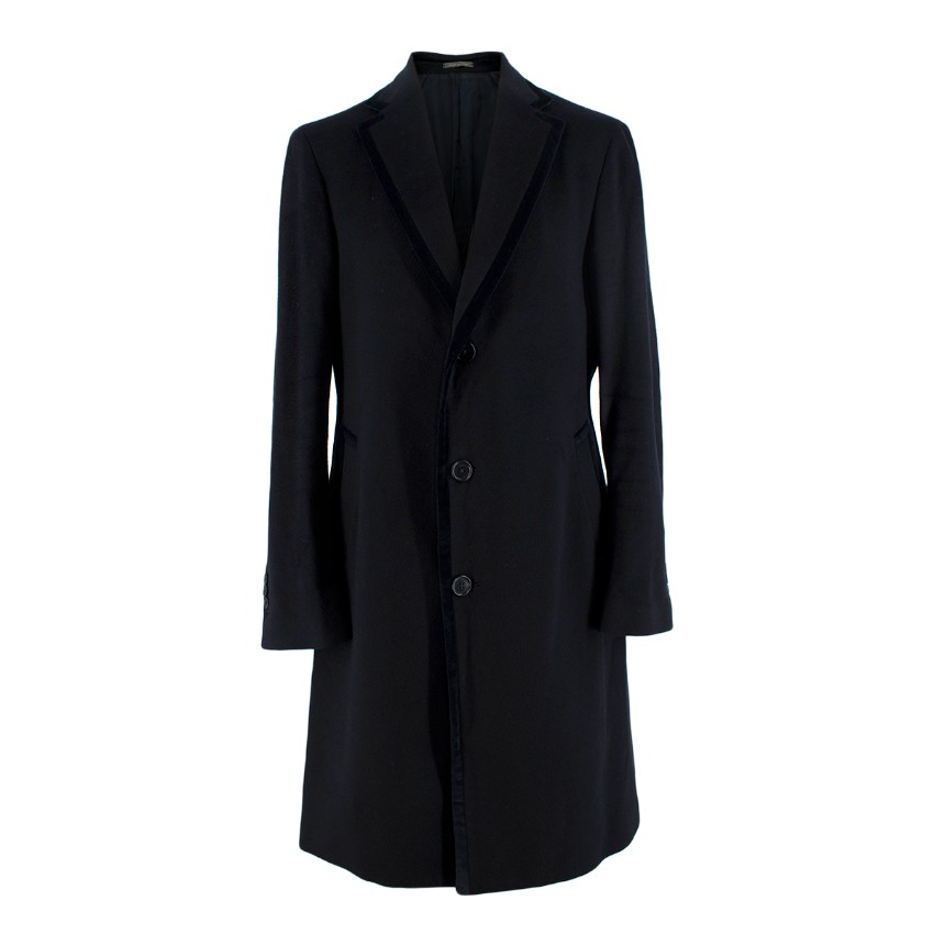 Salvatore Ferragamo Black Cashmere Velvet Trimmed Coat