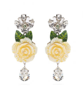 Dolce & Gabbana Rose & Crystal Drop Earrings 