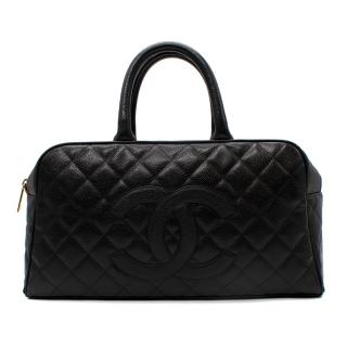 Chanel Black Quilted Caviar Leather Bowling Bag Top Handle Bag