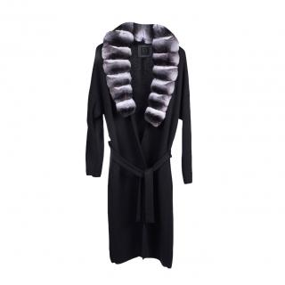 FurbySD Black Merino Wool Chinchilla Fur Trim Wrap Coat