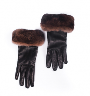 FurbySD Chinchilla Fur Trim Leather Gloves