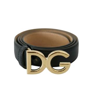Dolce & Gabbana Black Leather DG Belt - Size 85