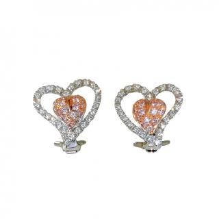 Leo Pizzo 18ct White Gold Pink & White Diamond Heart Earrings