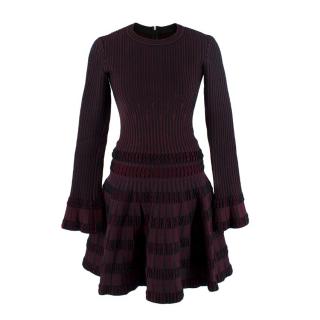 Alaia Burgundy & Black Stretch Knitted Top & Mini Skirt Set