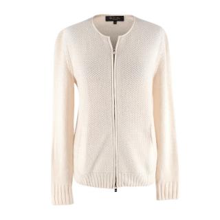 Loro Piana Ivory Knitted Cashmere Blend Zip-Up Cardigan