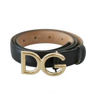 Dolce & Gabbana Black Leather DG Belt - Size 90