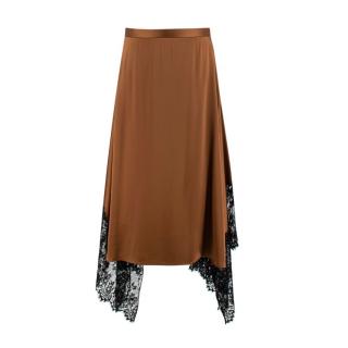 Christopher Kane Chantilly Lace Trimmed Copper Satin Slip Skirt