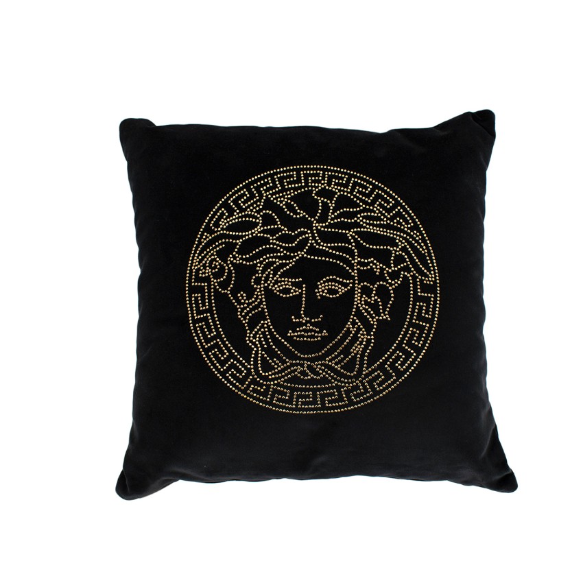 Versace Home Black Velvet Studded Medusa Head Cushion