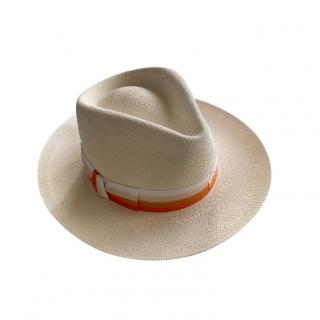 Hermes Orange Ombre Band Straw Panama Hat - Size 57