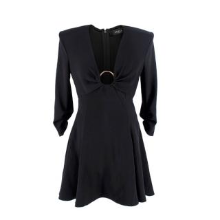 Versace Black Deep V Structured Shoulder Mini Dress
