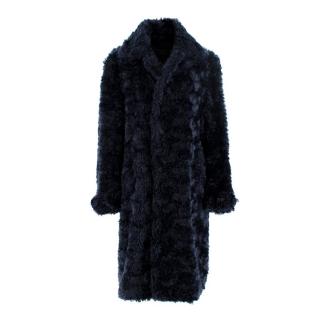 Burberry Prorsum Dark Navy Faux-Shearling Single Breast Teddy Coat