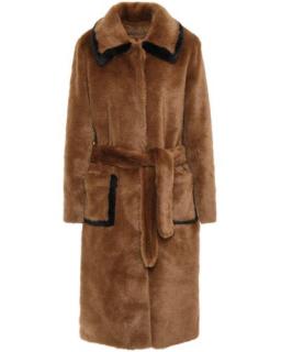 Sandro Faux Fur Belted Trench Coat