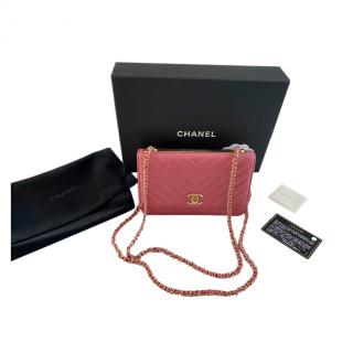 Chanel Pink Chevron Leather Trendy Wallet on Chain