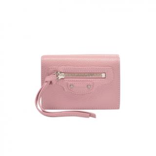  Balenciaga Pale Pink Grained Leather Mini Neo Wallet