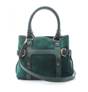 Ferragamo Dark Green Suede & Leather Tote Bag