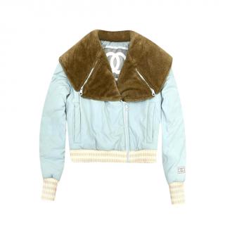 Chanel Idenitification Blue Ski Jacket with Fur Collar