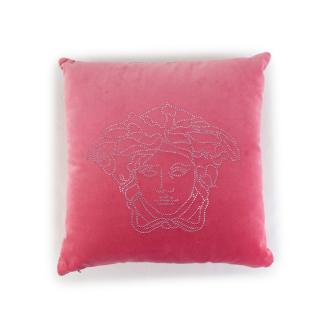 Versace Home Pink Velvet Studded Medusa Head Cushion
