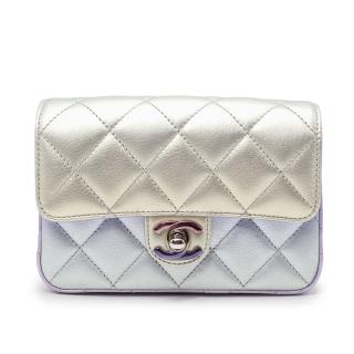 Chanel Lilac Iridescent Metallic Diamond Quilted Leather Minaudiere