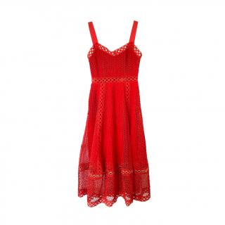 Maje Red Embroidered Crochet Sweetheart Dress