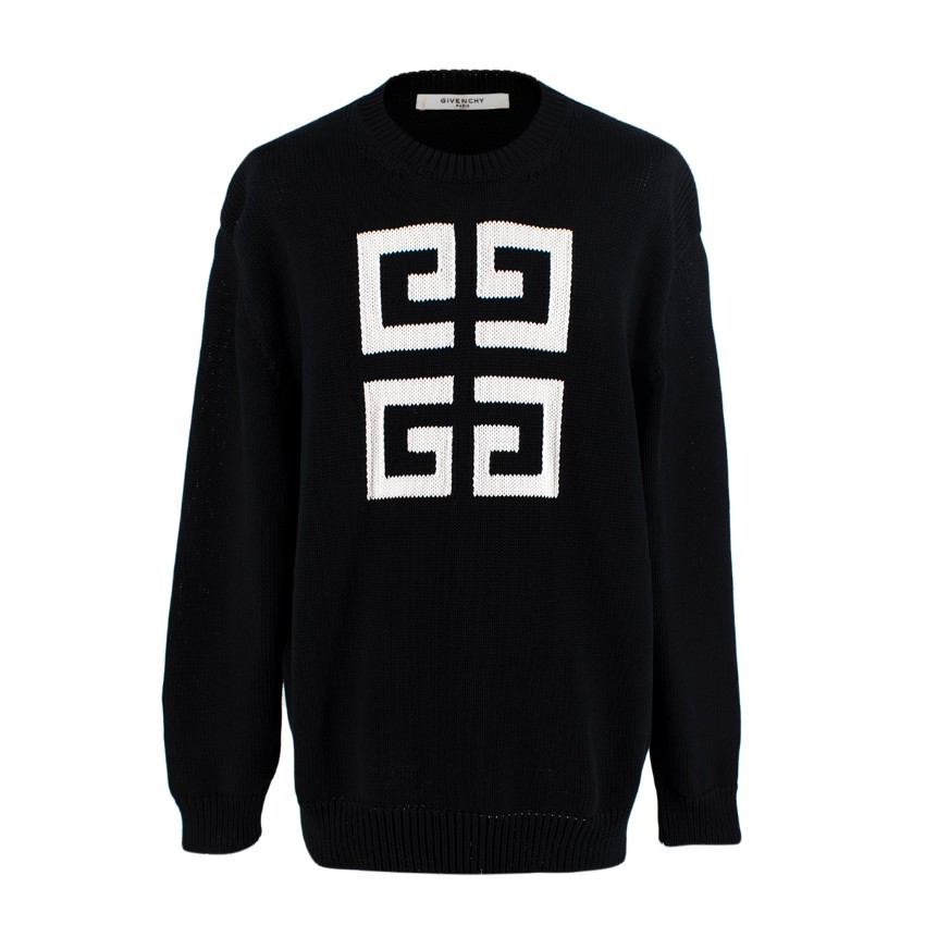 Givenchy Black Intarsia Knit White Logo Sweater