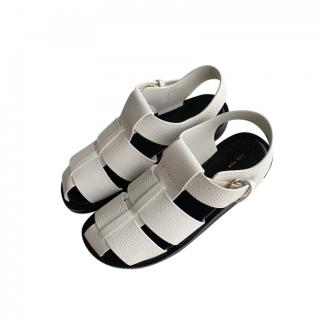 The Row White Leather Fisherman Sandals 