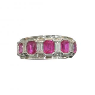Bespoke emerald cut five stone Ruby and Diamond ring