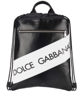 Dolce & Gabbana Black & White Leather Drawstring Backpack
