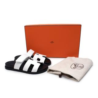 Hermes White Chypre 37.5 Leather Sandals