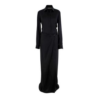 Rosetta Getty Black Silk Satin Long Shirt Dress