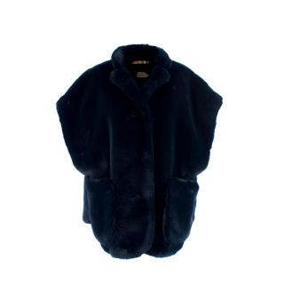 Burberry Whalton Navy Faux-Fur Cape Jacket