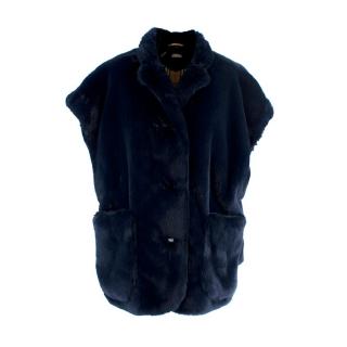 Burberry Whalton Navy Faux-Fur Short Cape Jacket